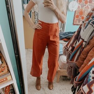Red high rise pants